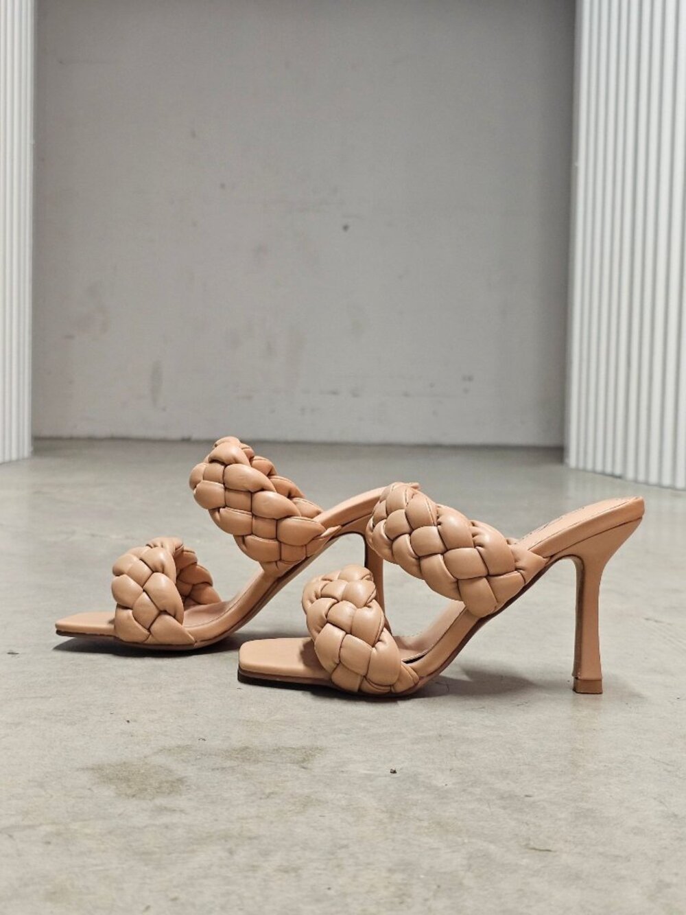 Braided Faux Leather High Heel Sandals - Nude Beige Chic & Elegant Design For Wo - Picture 15 of 16